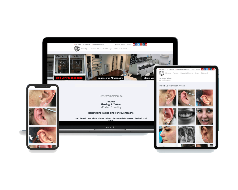 Design for Antares Piercing Tattoo München on multiple devices